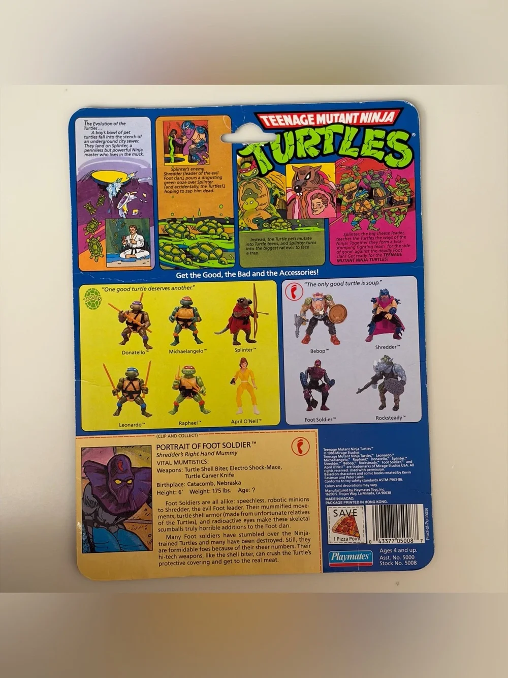 VTG 1988 Teenage Mutant Ninja Turtles Foot Soldier Cardback TMNT 10 Back Card